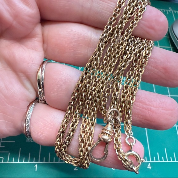 Antique Gold Filled Heart Slide Turquoise Pearl Necklace Chain Lorgnette 50" - Picture 8 of 8